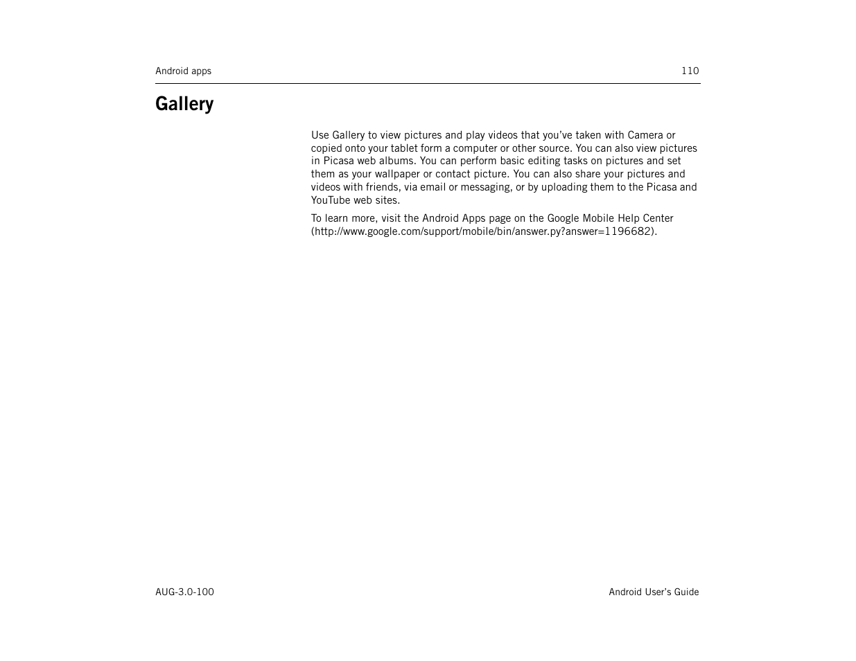 Gallery, Gallery 110 | Google ANDROID AUG-3.0-100 User Manual | Page 110 / 140