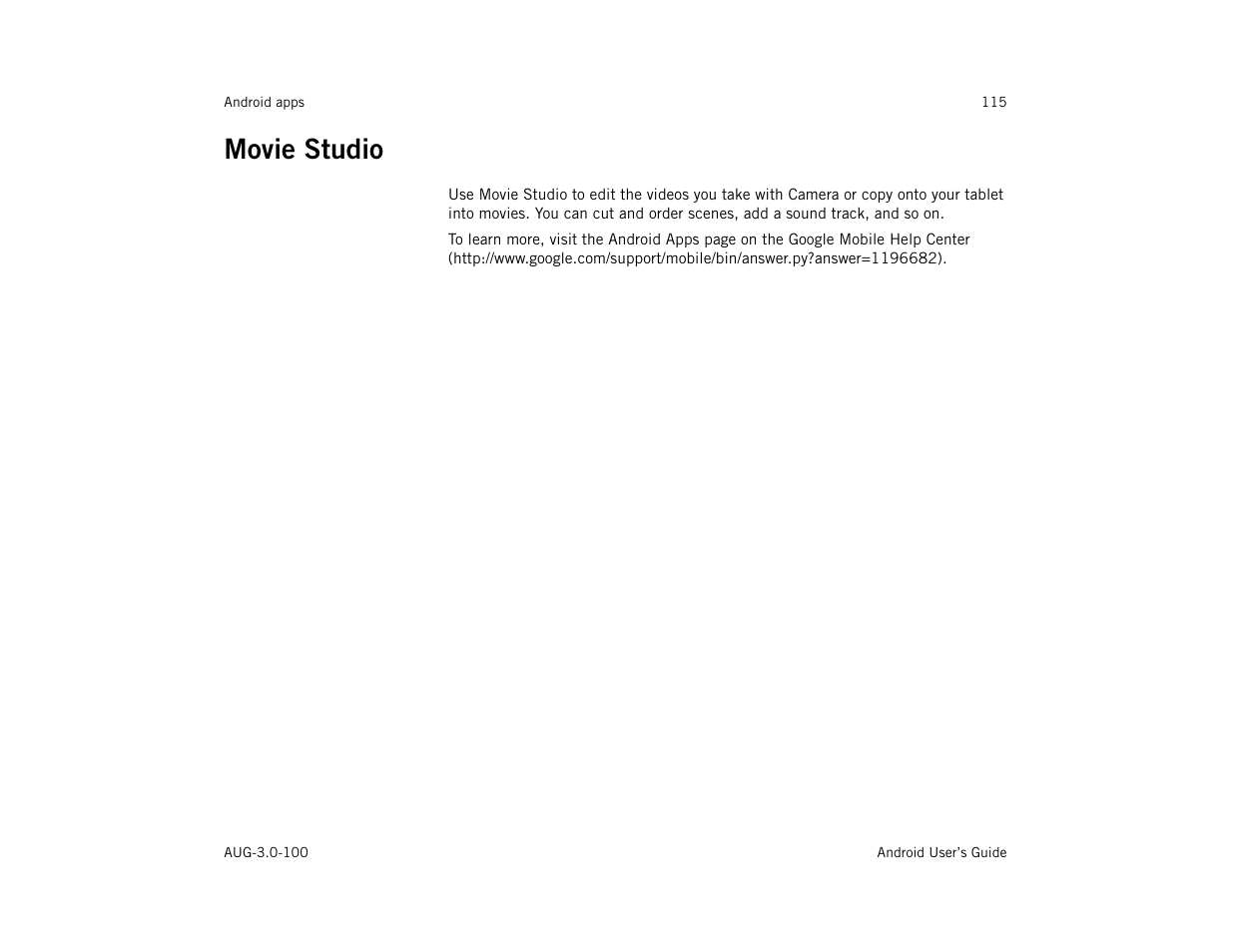 Movie studio, Movie studio 115 | Google ANDROID AUG-3.0-100 User Manual | Page 115 / 140