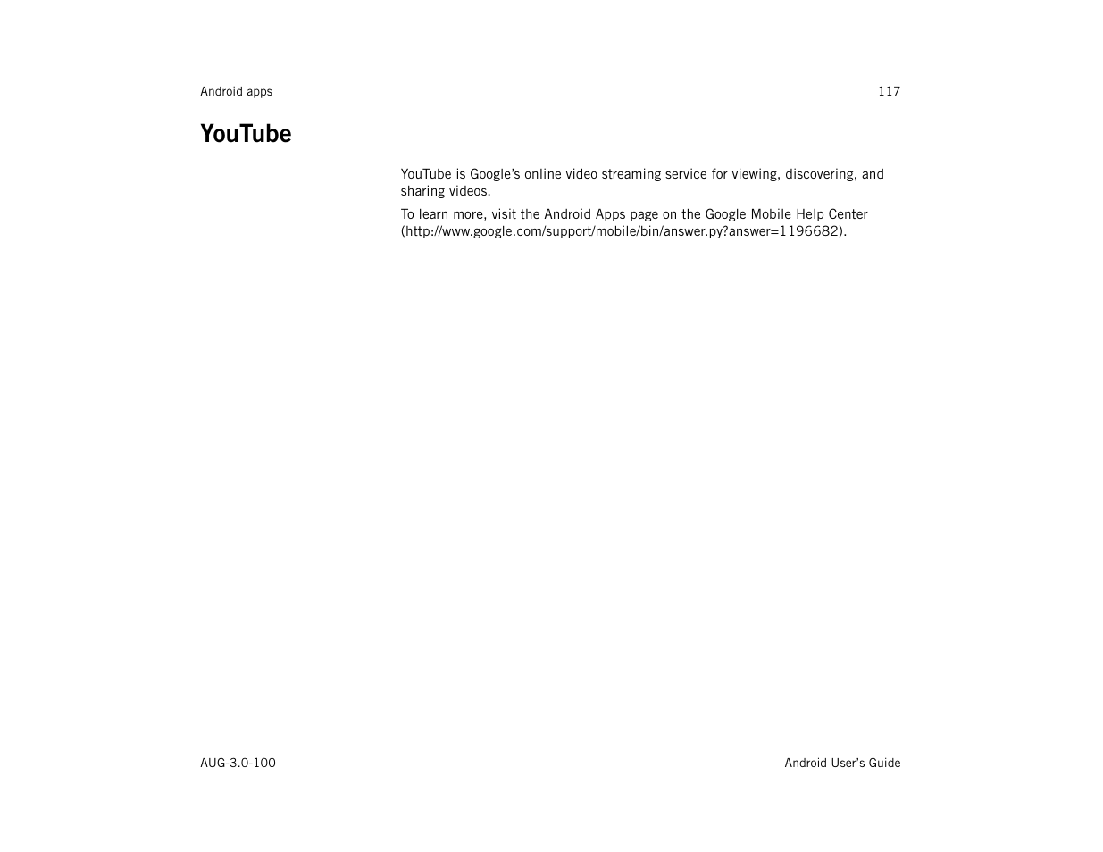 Youtube, Youtube 117 | Google ANDROID AUG-3.0-100 User Manual | Page 117 / 140