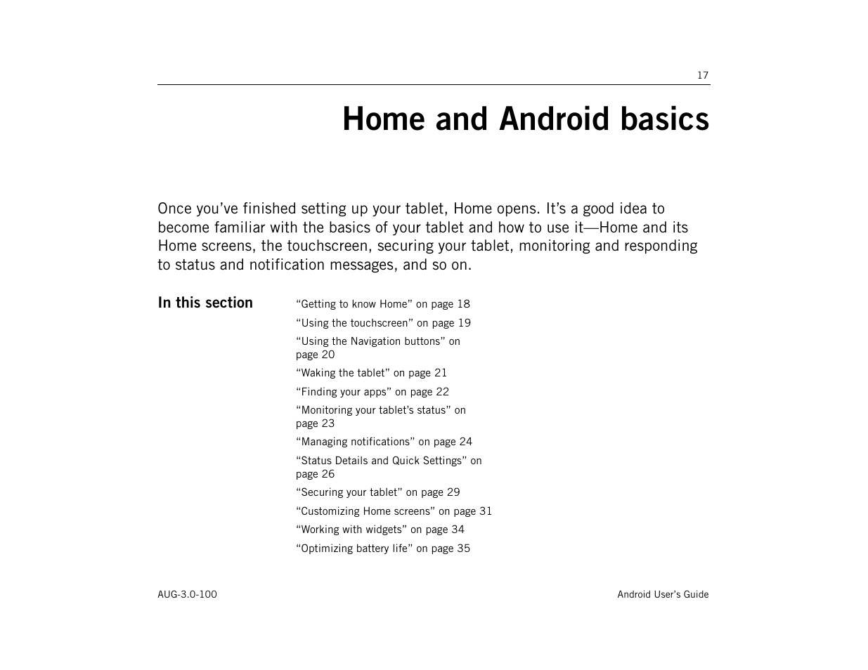 Home and android basics, Home and android basics 17 | Google ANDROID AUG-3.0-100 User Manual | Page 17 / 140