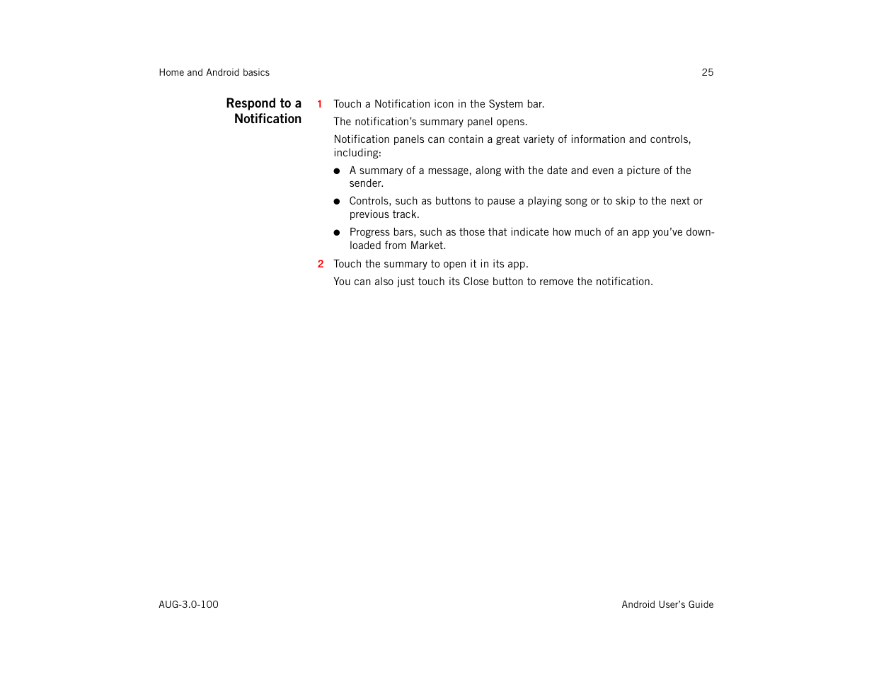 Respond to a notification | Google ANDROID AUG-3.0-100 User Manual | Page 25 / 140