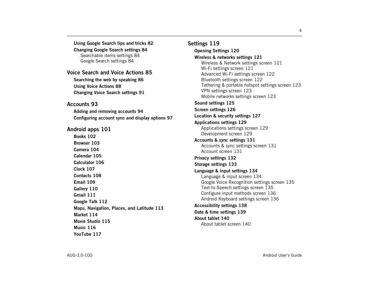 Google ANDROID AUG-3.0-100 User Manual | Page 4 / 140