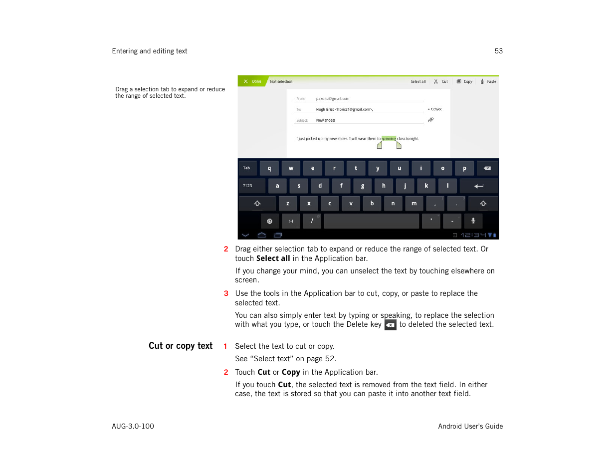 Cut or copy text | Google ANDROID AUG-3.0-100 User Manual | Page 53 / 140