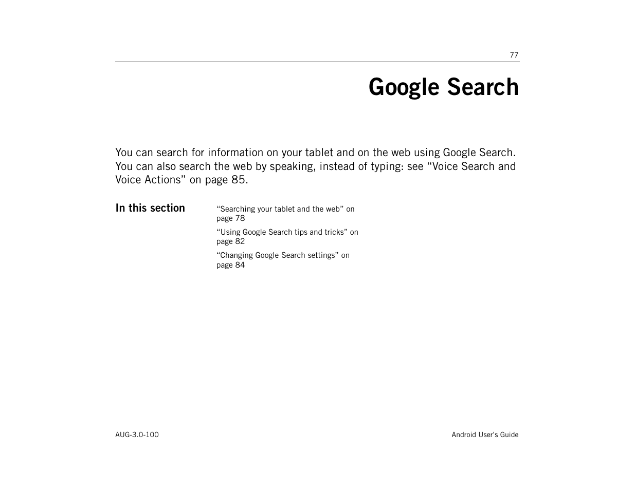 Google search, Google search 77 | Google ANDROID AUG-3.0-100 User Manual | Page 77 / 140