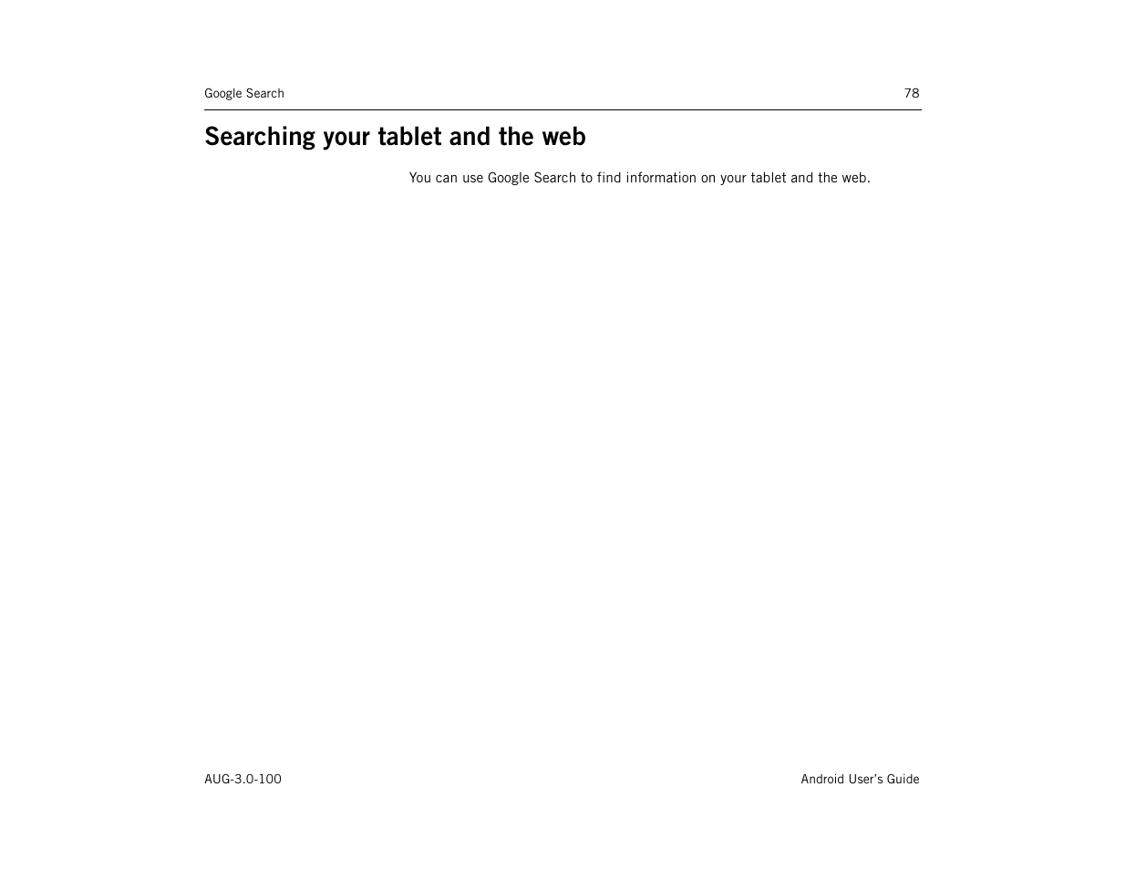 Searching your tablet and the web, Searching your tablet and the web 78 | Google ANDROID AUG-3.0-100 User Manual | Page 78 / 140