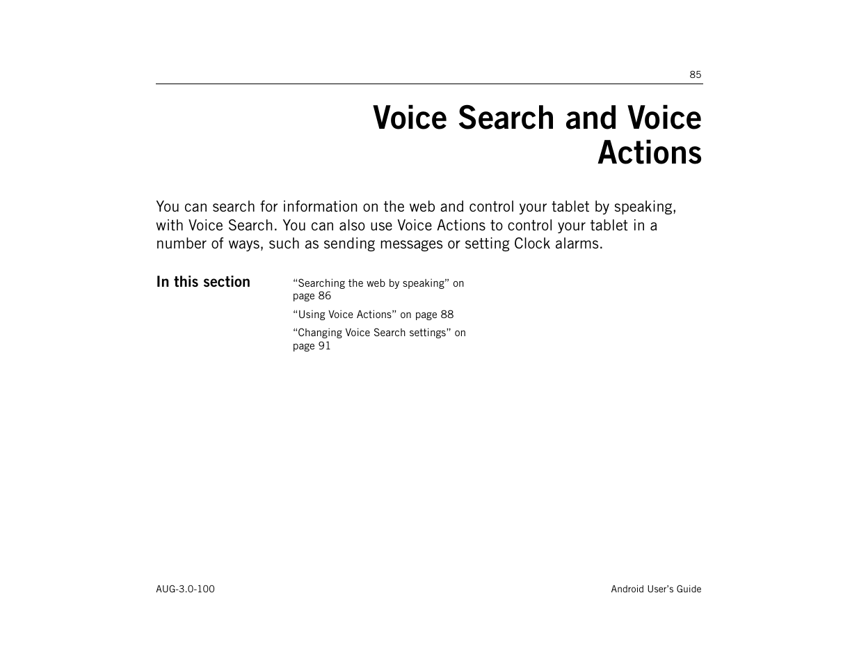 Voice search and voice actions, Voice search and voice actions 85 | Google ANDROID AUG-3.0-100 User Manual | Page 85 / 140