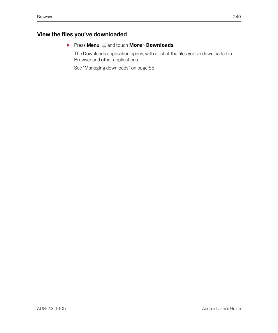 View the files you’ve downloaded | Google ANDROID 2.3.4 User Manual | Page 249 / 384