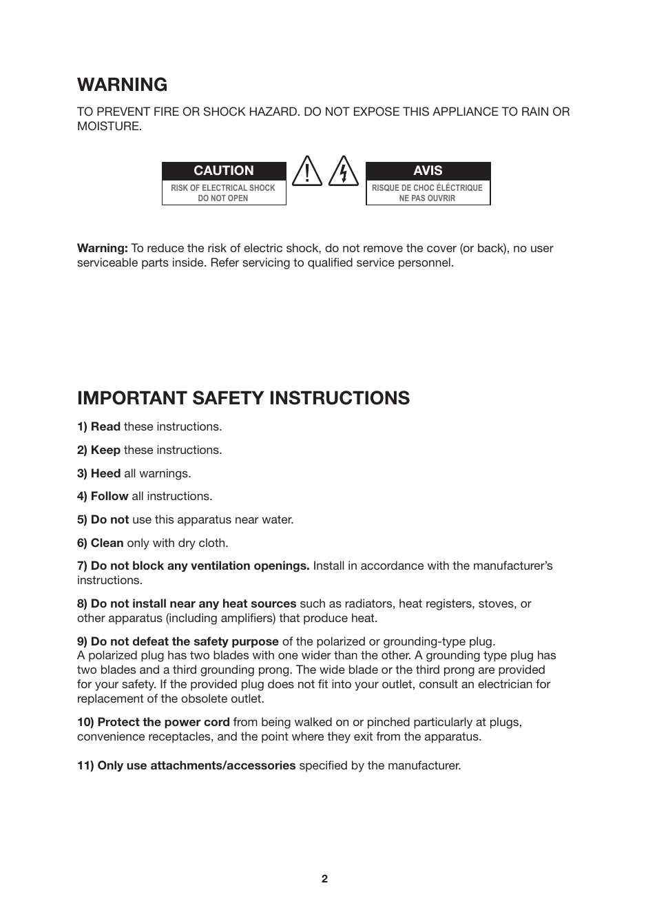 Warning, Important safety instructions | Geneva Lab SOUNDS SYSTEM L User Manual | Page 2 / 22