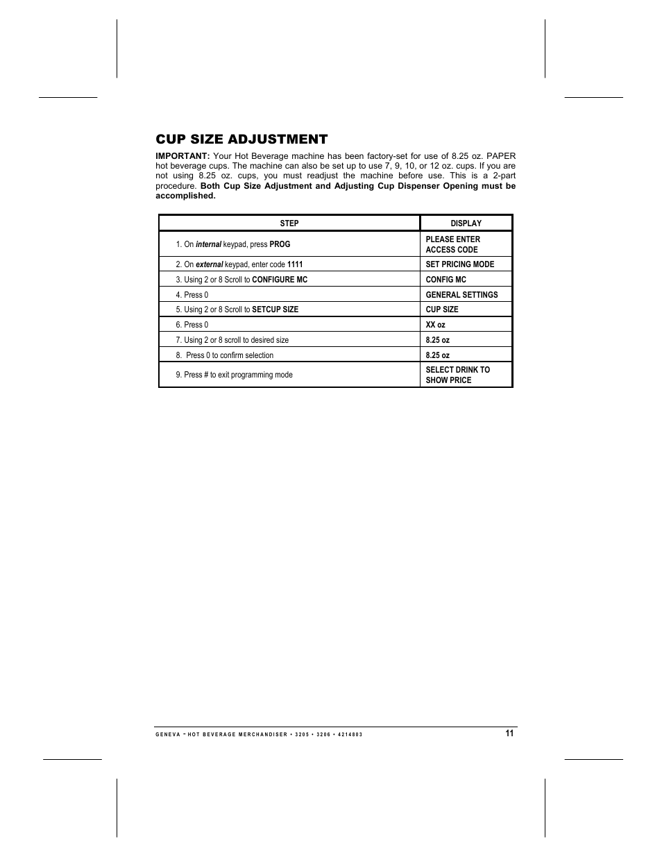 Cup size adjustment | Geneva Lab FRESH BREW 3206 User Manual | Page 13 / 30