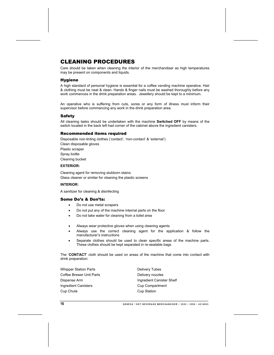 Cleaning procedures, Hygiene, Safety | Recommended items required, Some do’s & don’ts | Geneva Lab FRESH BREW 3206 User Manual | Page 18 / 30