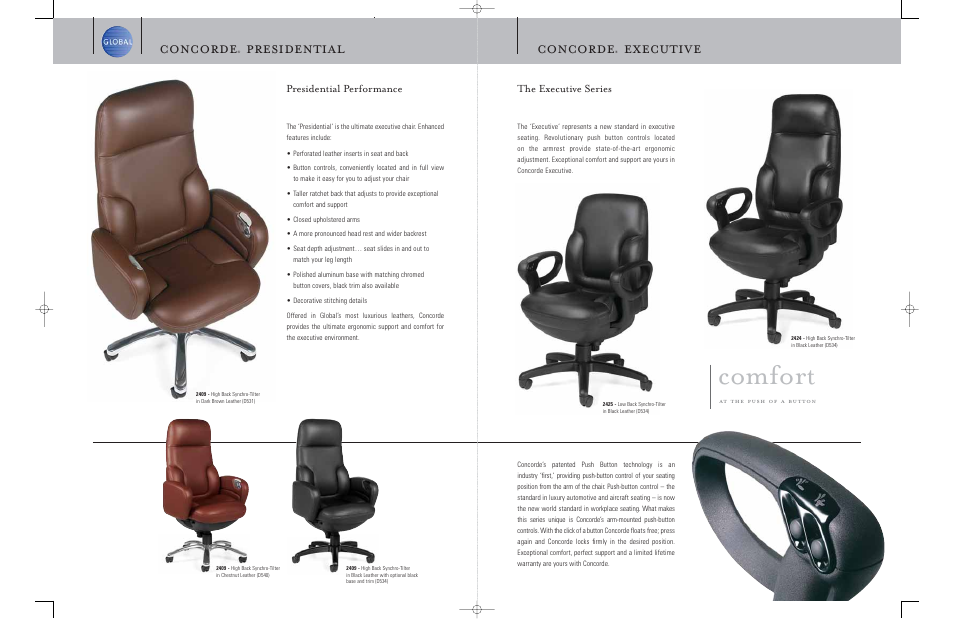 Comfort, Concorde, Presidential | Executive, The executive series presidential performance | Global Upholstery Co. 2424 User Manual | Page 2 / 5