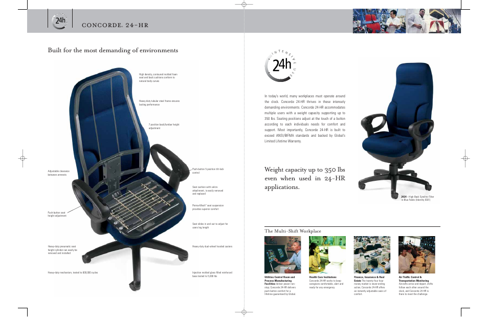 Concorde, Built for the most demanding of environments, The multi-shift workplace | Global Upholstery Co. 2424 User Manual | Page 4 / 5