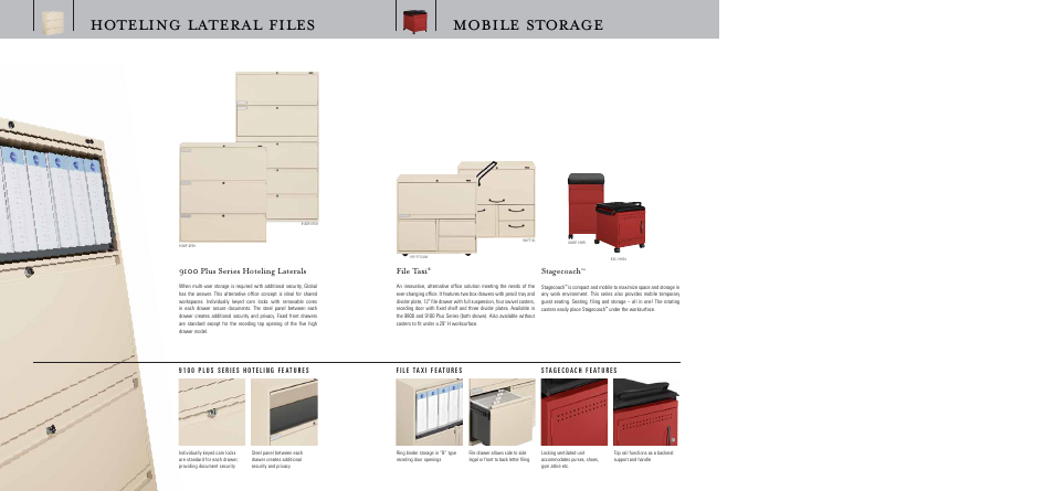 Hoteling lateral files mobile storage, 9100 plus series hoteling laterals, File taxi | Stagecoach | Global Upholstery Co. Filing & Storage User Manual | Page 7 / 13