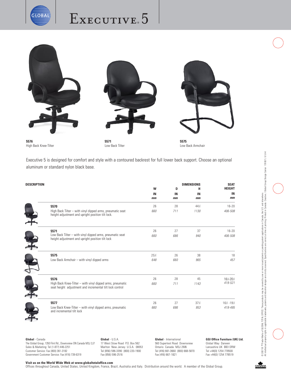 Executive | Global Upholstery Co. Executive 5 5575 User Manual | Page 2 / 2