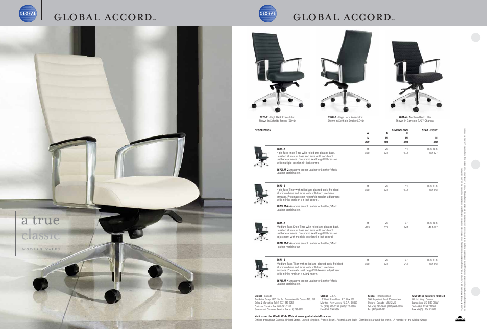 Global Upholstery Co. High Back Knee-Tilter 2670-4 User Manual | 2 pages
