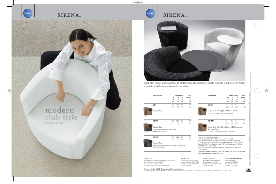 Global Upholstery Co. Sirena 3371LM User Manual | 3 pages