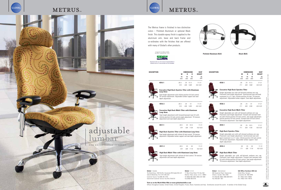 Adjustable lumbar, Metrus | Global Upholstery Co. Metrus 4519-3 User Manual | Page 3 / 3