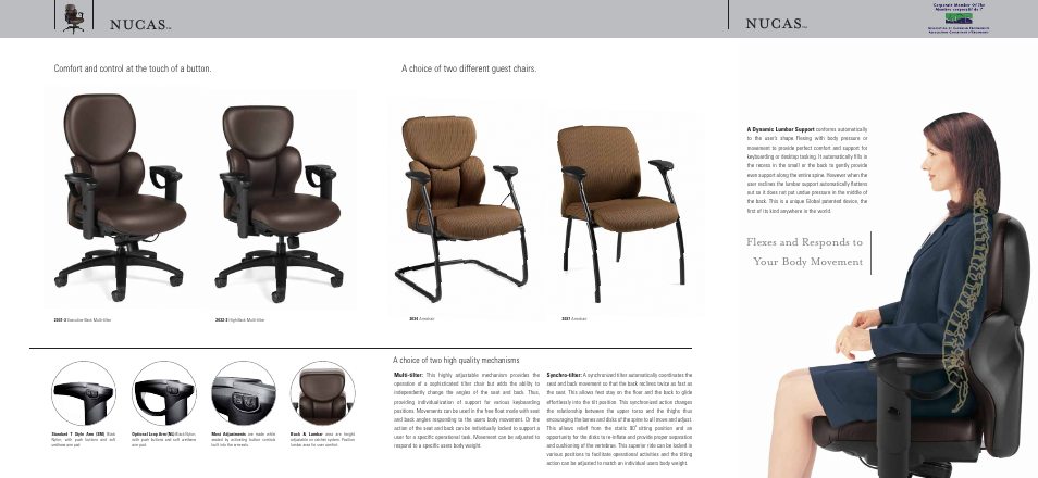 Nucas, Flexes and responds to your body movement, A choice of two high quality mechanisms | Global Upholstery Co. NuCAS 2033-3 User Manual | Page 3 / 4