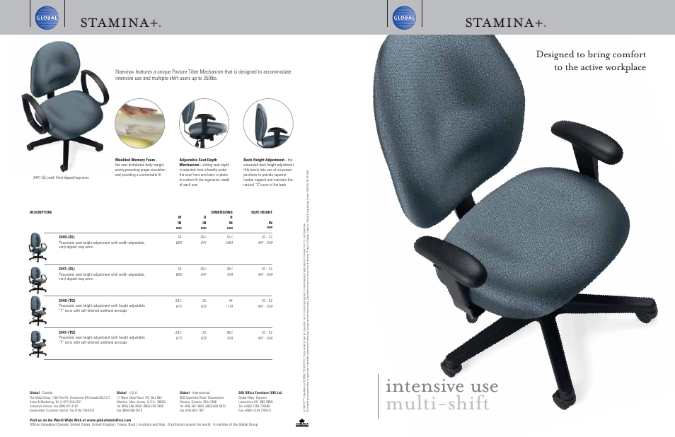 Global Upholstery Co. STAMINA+ Intensive Use and Multiple-Shift User Manual | 1 page