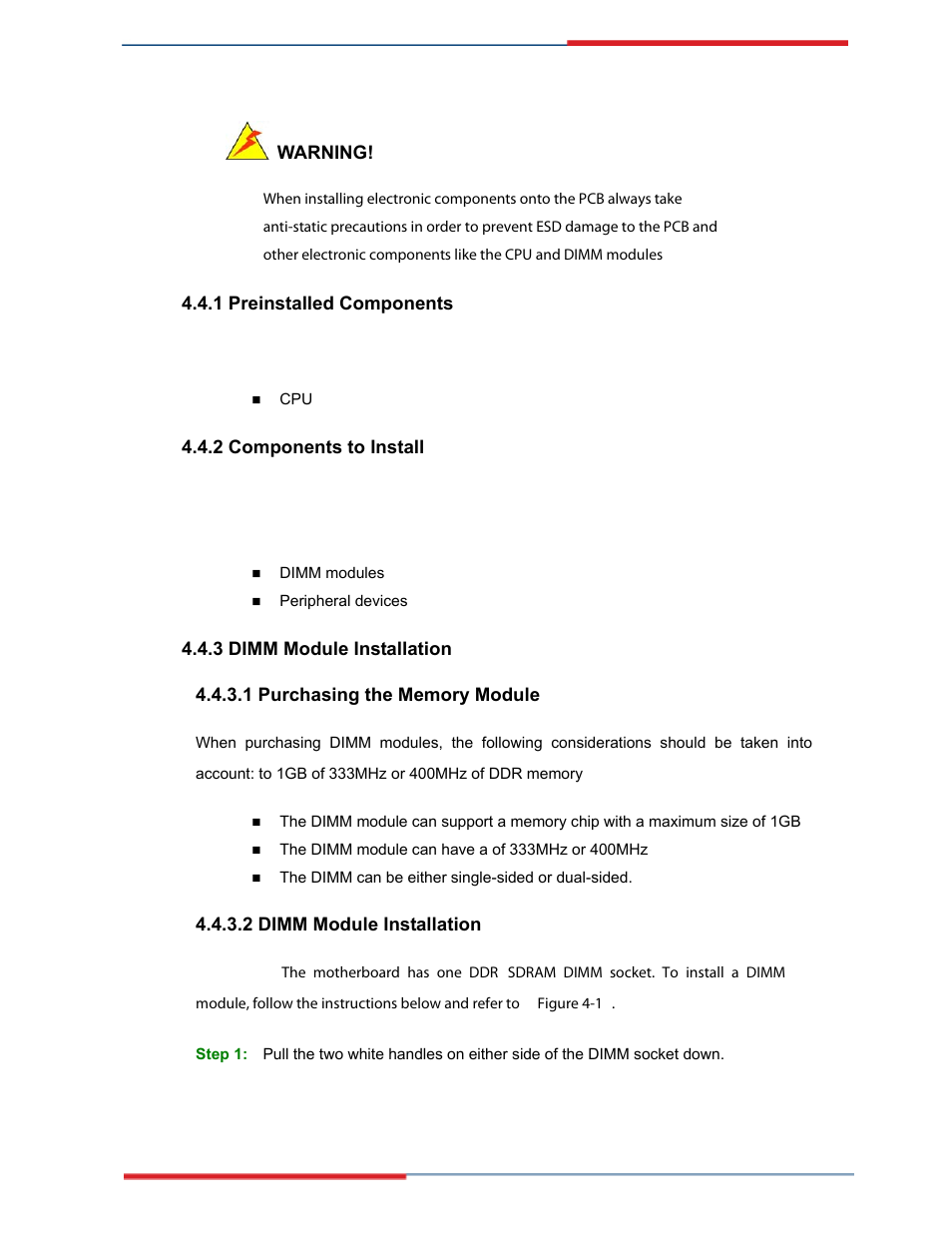 Preinstalled components, Components to install, Dimm module installation | Purchasing the memory module | Global Upholstery Co. 2801330 User Manual | Page 64 / 76