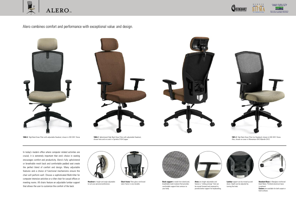 Alero | Global Upholstery Co. Alero High Back Multi-Knee-Tilter User Manual | Page 2 / 3