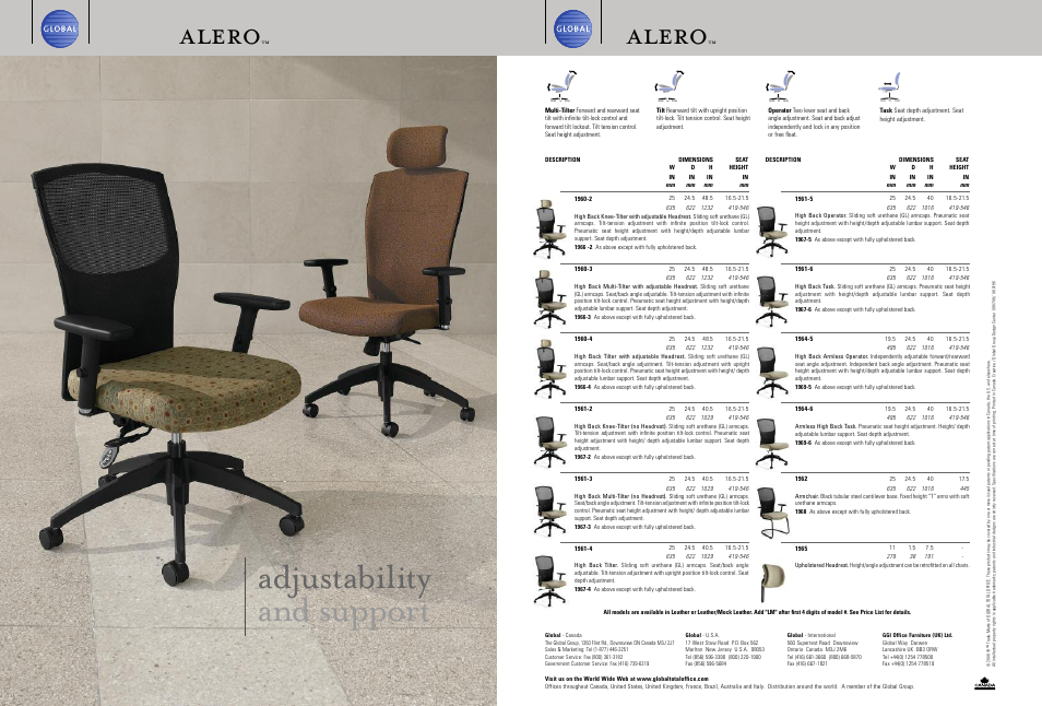 Adjustability and support, Alero | Global Upholstery Co. Alero High Back Multi-Knee-Tilter User Manual | Page 3 / 3