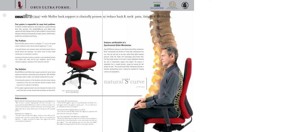 Natural ‘s’ curve, Obus ultra forme, With moller back support is clinically proven | Global Upholstery Co. Obus Ultra Forme 5440LM-1 User Manual | Page 2 / 4