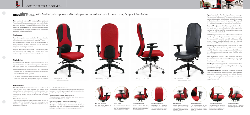 Obus ultra forme, Endorsements, The problem: the solution | Global Upholstery Co. Obus Ultra Forme 5440LM-1 User Manual | Page 3 / 4