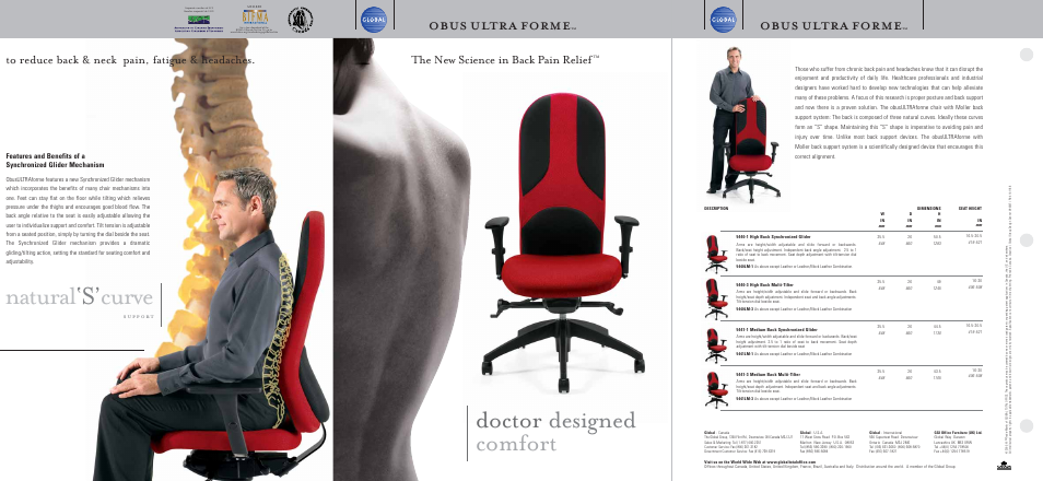 Natural ‘s’ curve, Doctor designed comfort, Obus ultra forme | The new science in back pain relief | Global Upholstery Co. Obus Ultra Forme 5440LM-1 User Manual | Page 4 / 4