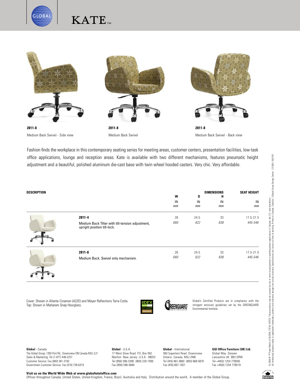 Kate | Global Upholstery Co. Kate 2811-8 User Manual | Page 2 / 2