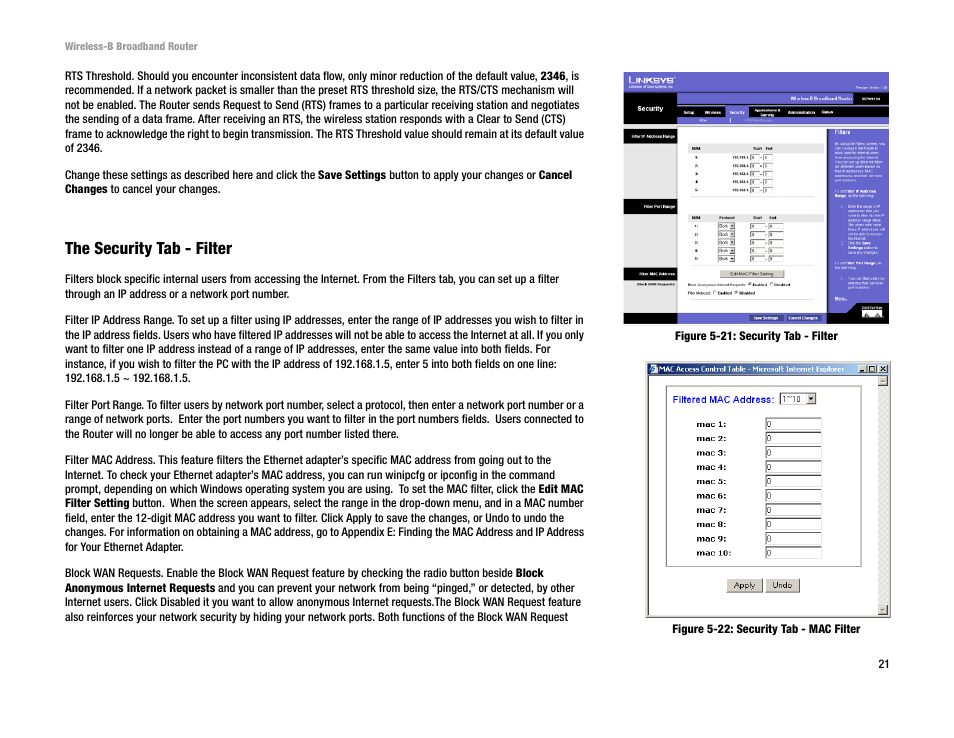 The security tab - filter | Genius Products U.S.A. BEFW11S4 User Manual | Page 27 / 68