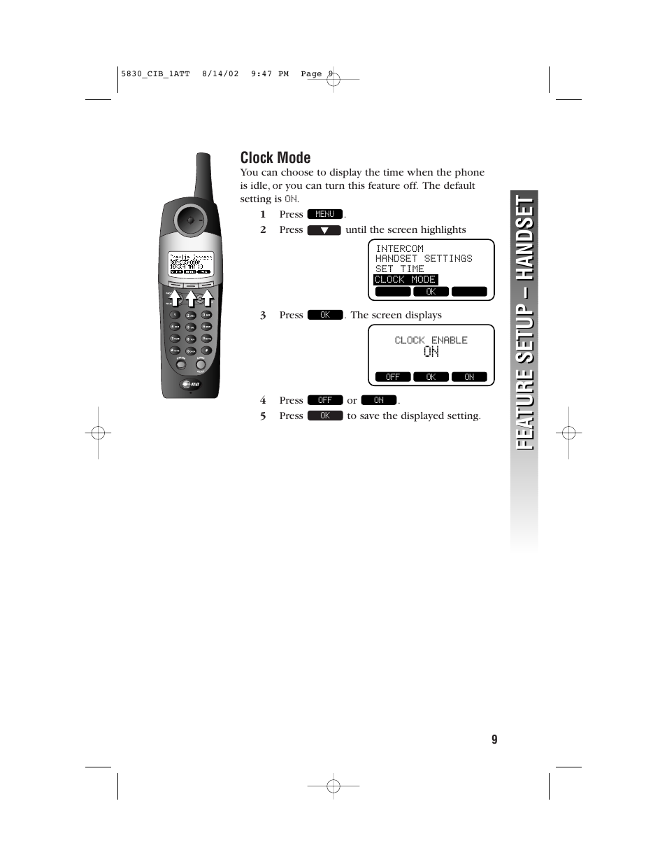 Fea ture setup – handset fea ture setup – handset | GN Netcom 5830 User Manual | Page 12 / 67