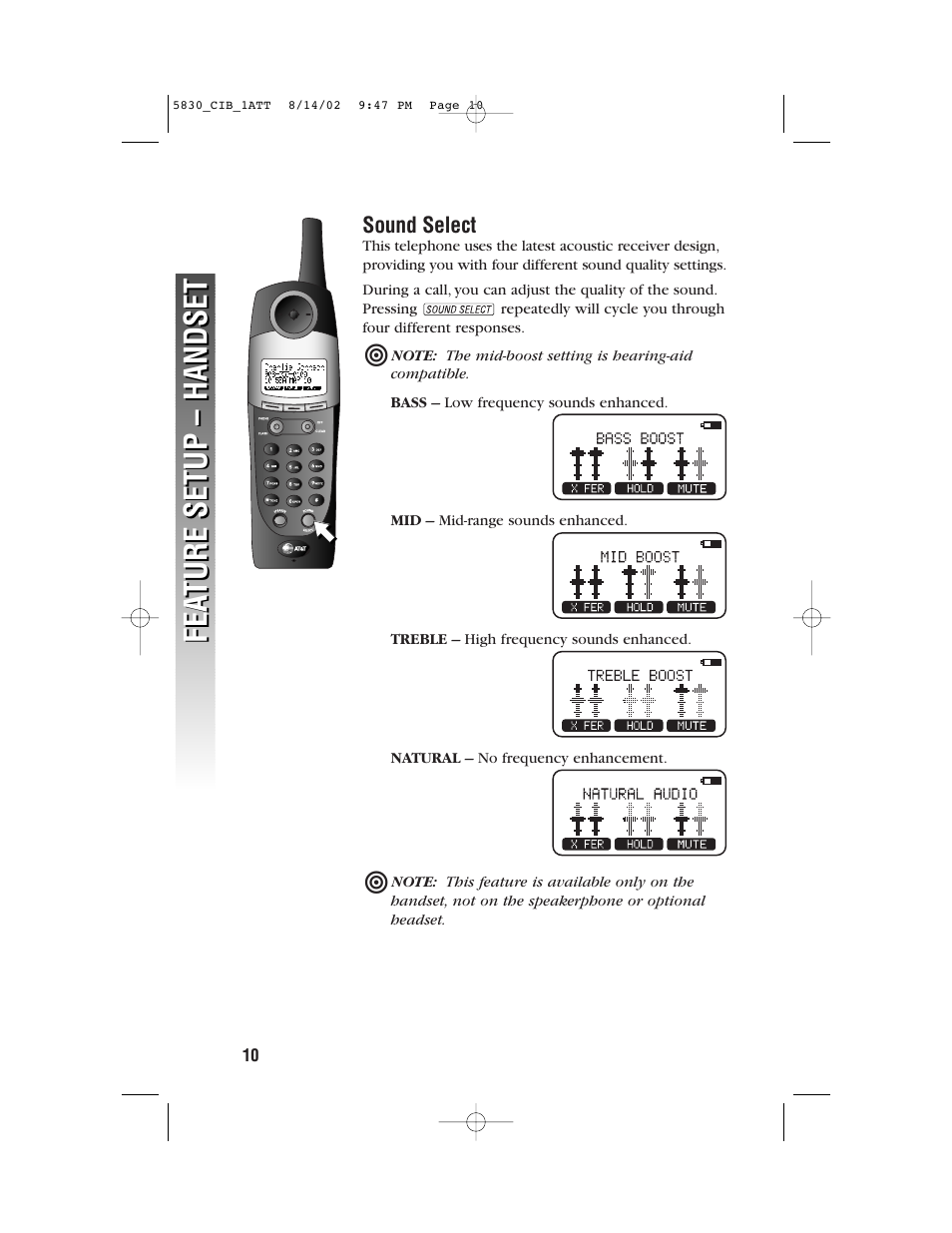 Fea ture setup – handset fea ture setup – handset | GN Netcom 5830 User Manual | Page 13 / 67