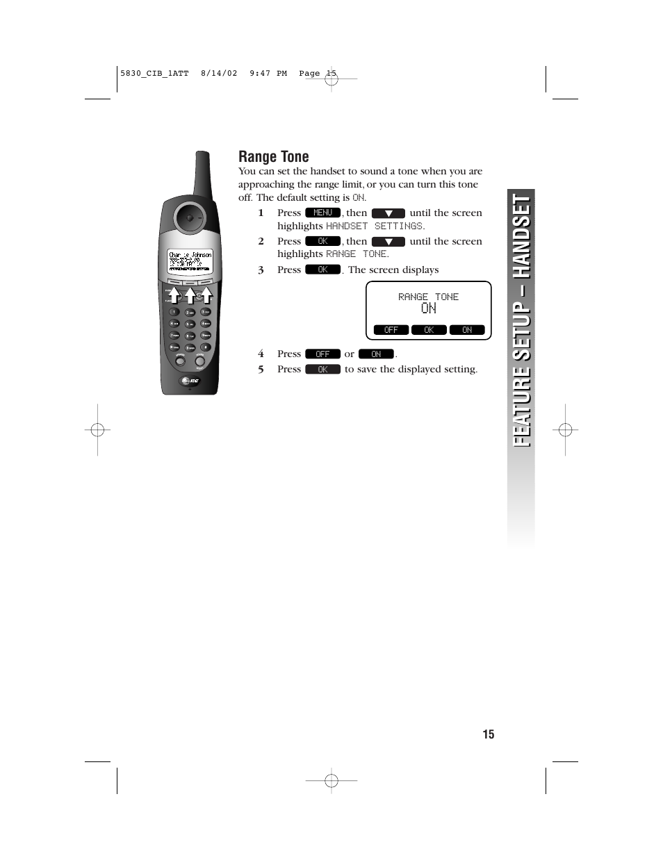 Fea ture setup – handset fea ture setup – handset | GN Netcom 5830 User Manual | Page 18 / 67
