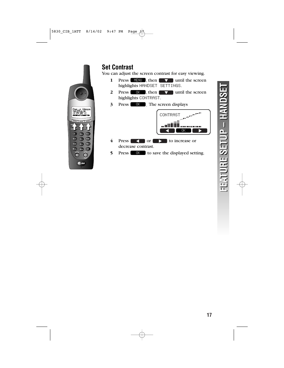 Fea ture setup – handset fea ture setup – handset | GN Netcom 5830 User Manual | Page 20 / 67