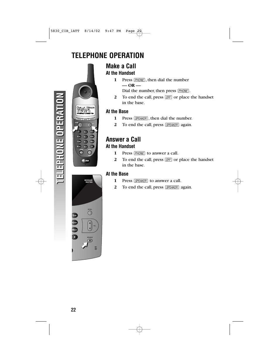 Telephone opera tion telephone opera tion j j j, Telephone operation | GN Netcom 5830 User Manual | Page 25 / 67