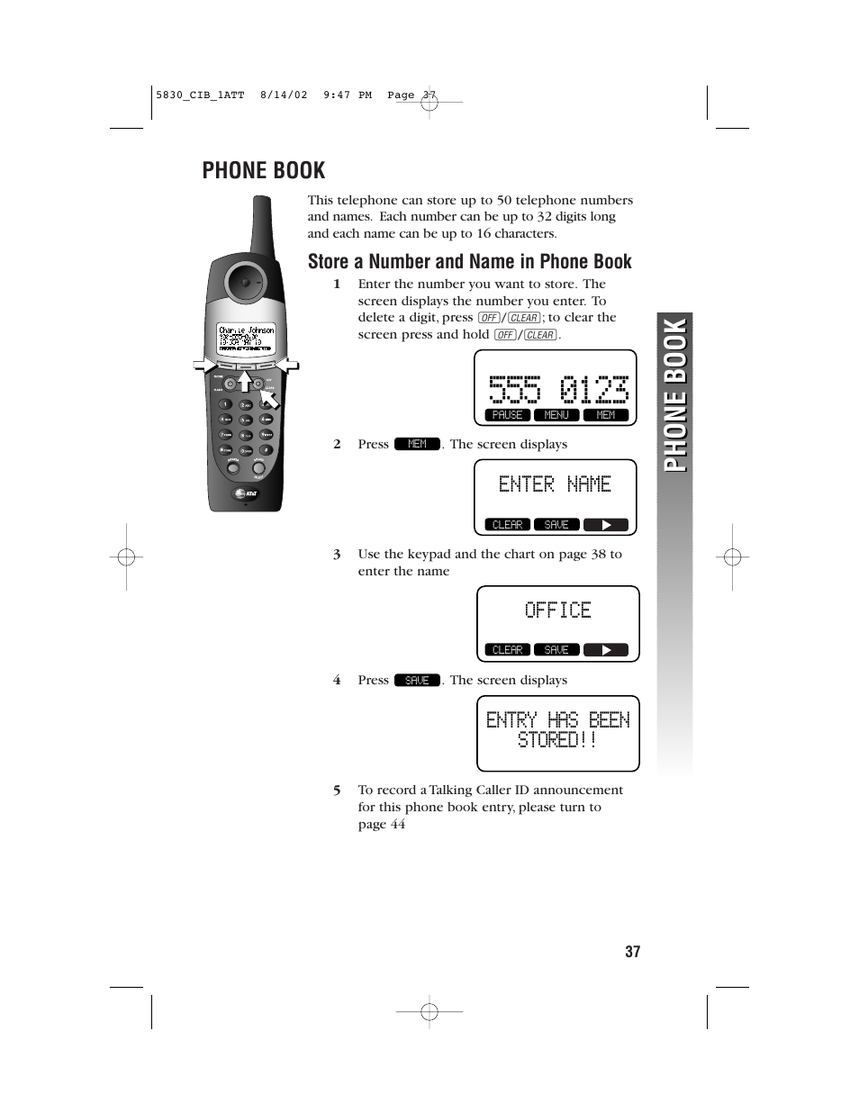 Phone book, Entry has been stored, Office enter name | GN Netcom 5830 User Manual | Page 40 / 67