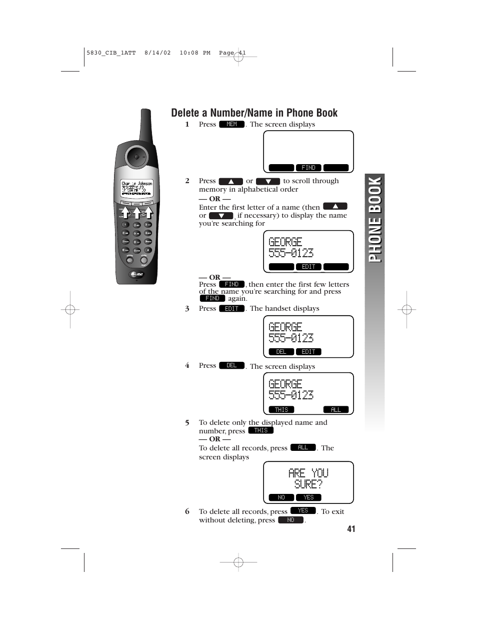 Phone book, Are you sure | GN Netcom 5830 User Manual | Page 44 / 67