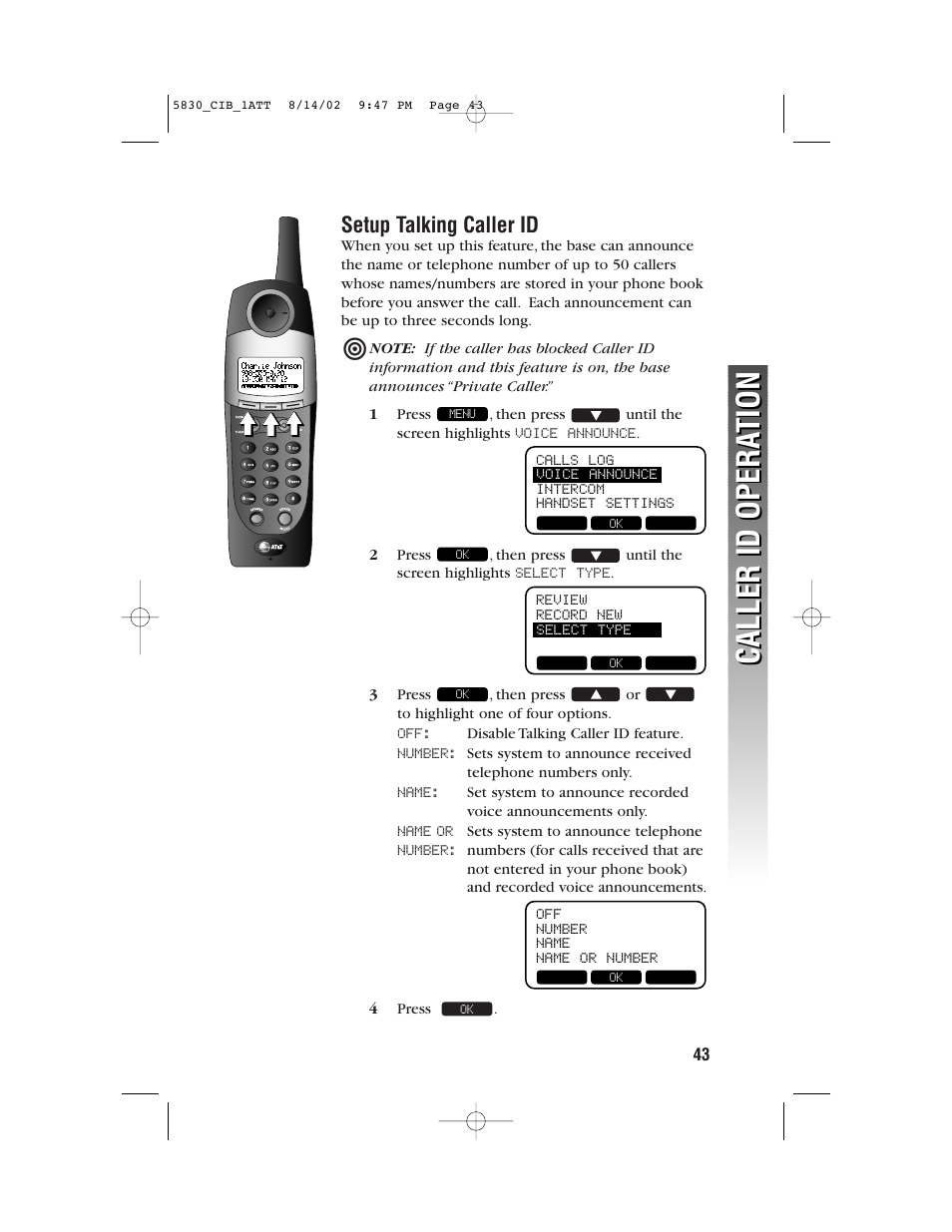 Caller id opera tion caller id opera tion | GN Netcom 5830 User Manual | Page 46 / 67