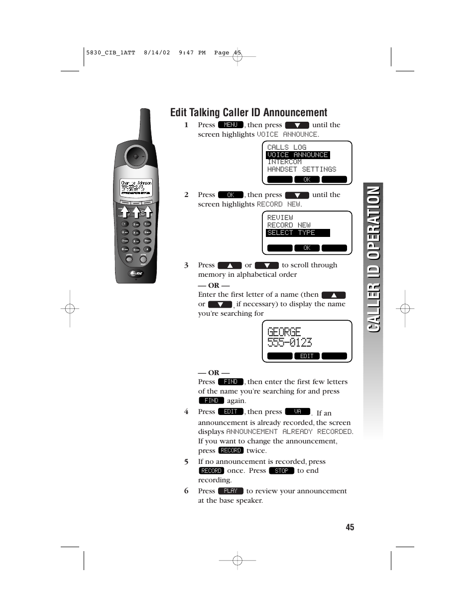 Caller id opera tion caller id opera tion | GN Netcom 5830 User Manual | Page 48 / 67