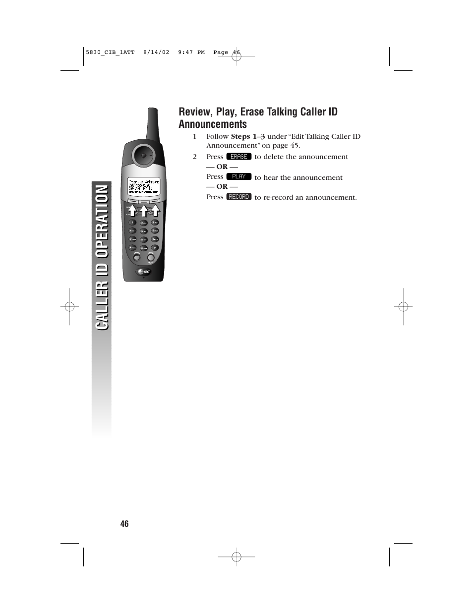 Caller id opera tion caller id opera tion | GN Netcom 5830 User Manual | Page 49 / 67