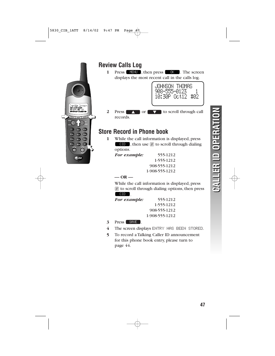 Op p p, Caller id opera tion caller id opera tion | GN Netcom 5830 User Manual | Page 50 / 67