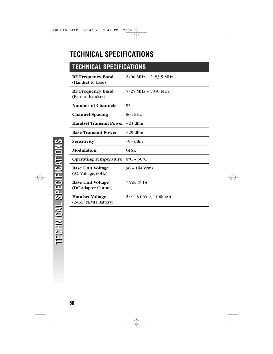 Technical specifications | GN Netcom 5830 User Manual | Page 61 / 67