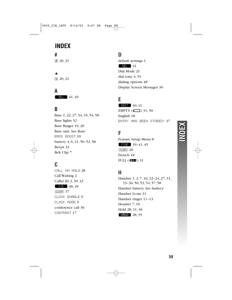 Index | GN Netcom 5830 User Manual | Page 62 / 67