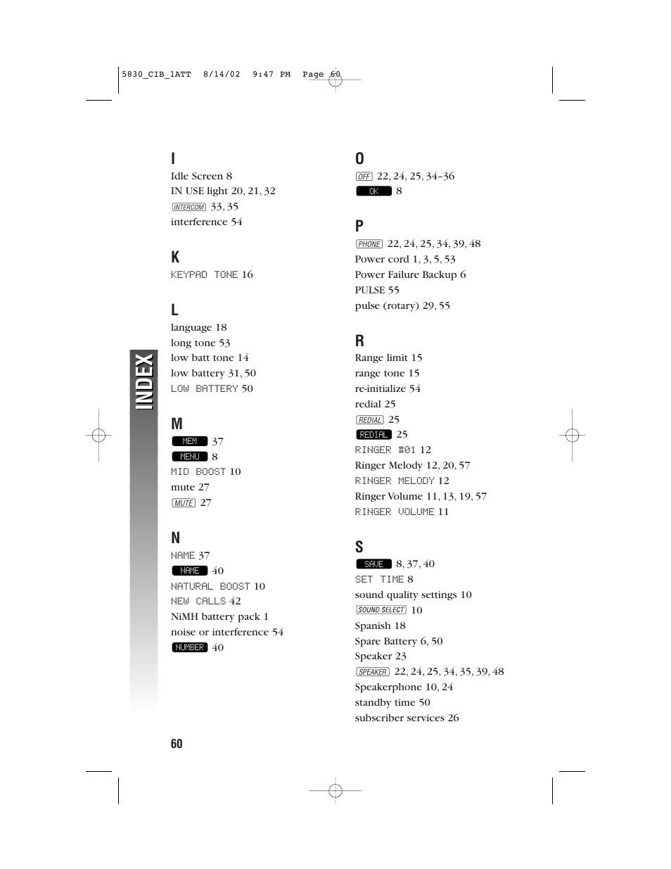 Index | GN Netcom 5830 User Manual | Page 63 / 67