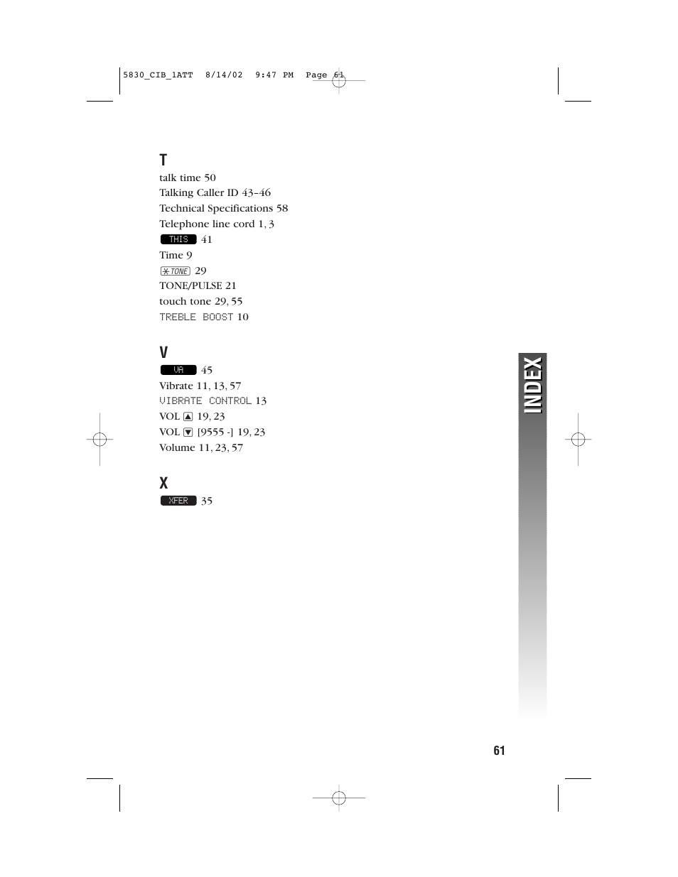 Index | GN Netcom 5830 User Manual | Page 64 / 67
