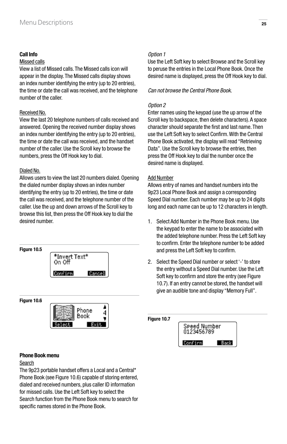 Menu descriptions | GN Netcom 9p23 User Manual | Page 25 / 36
