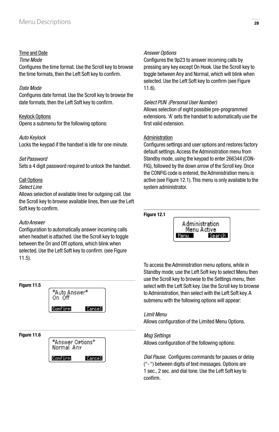 Menu descriptions | GN Netcom 9p23 User Manual | Page 28 / 36