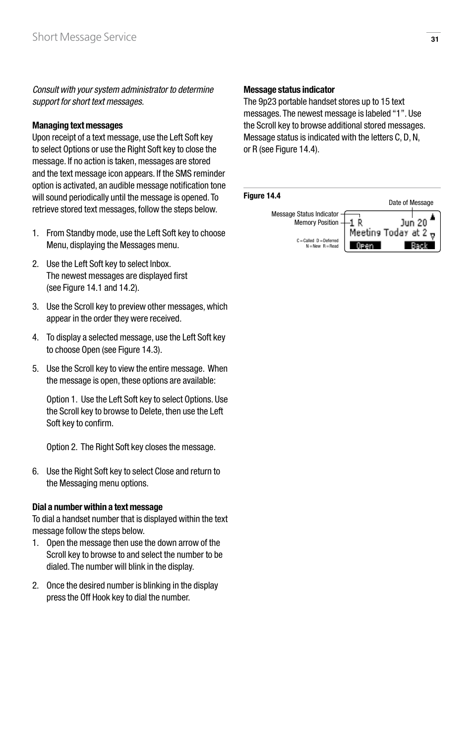 Short message service | GN Netcom 9p23 User Manual | Page 31 / 36