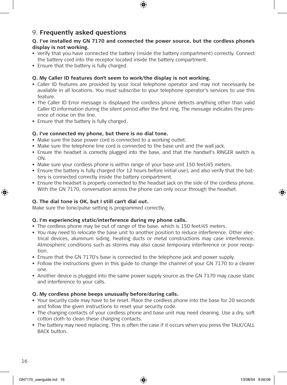 Frequently asked questions | GN Netcom GN7170 User Manual | Page 16 / 18
